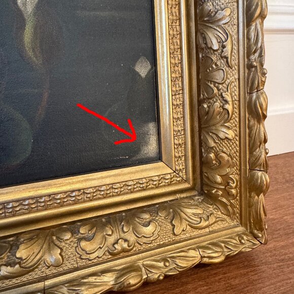 Antique Victorian Water Lily Painting In Gold Frame - Picture 5 of 6